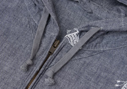 Papas Chambray Embroidered Zip Hoodie Blue Size 50L