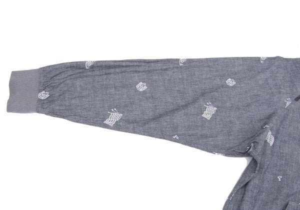 Papas Chambray Embroidered Zip Hoodie Blue Size 50L