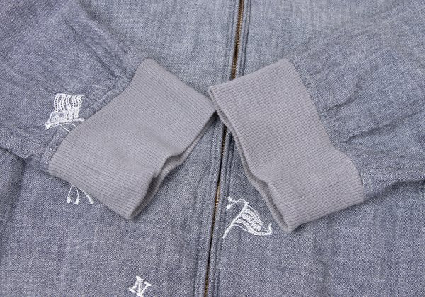 Papas Chambray Embroidered Zip Hoodie Blue Size 50L