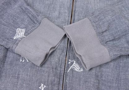 Papas Chambray Embroidered Zip Hoodie Blue Size 50L