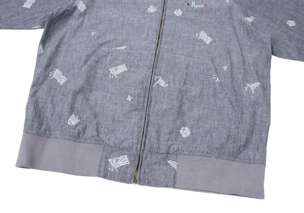 Papas Chambray Embroidered Zip Hoodie Blue Size 50L