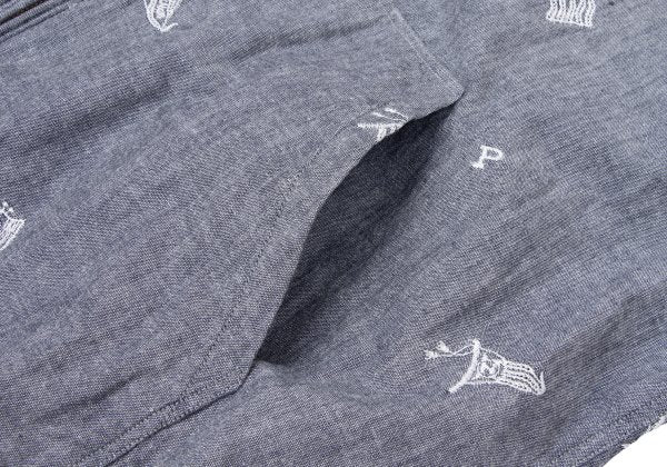 Papas Chambray Embroidered Zip Hoodie Blue Size 50L