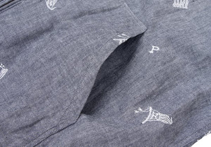 Papas Chambray Embroidered Zip Hoodie Blue Size 50L