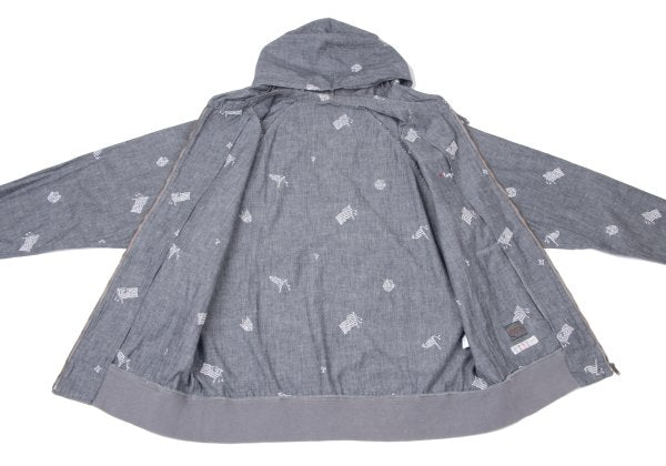 Papas Chambray Embroidered Zip Hoodie Blue Size 50L