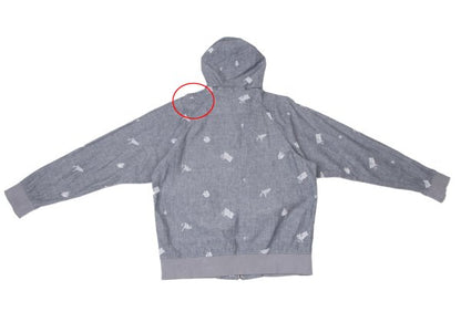 Papas Chambray Embroidered Zip Hoodie Blue Size 50L