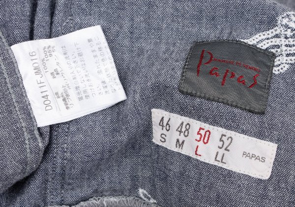 Papas Chambray Embroidered Zip Hoodie Blue Size 50L