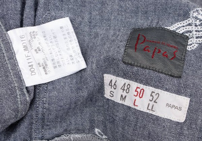 Papas Chambray Embroidered Zip Hoodie Blue Size 50L