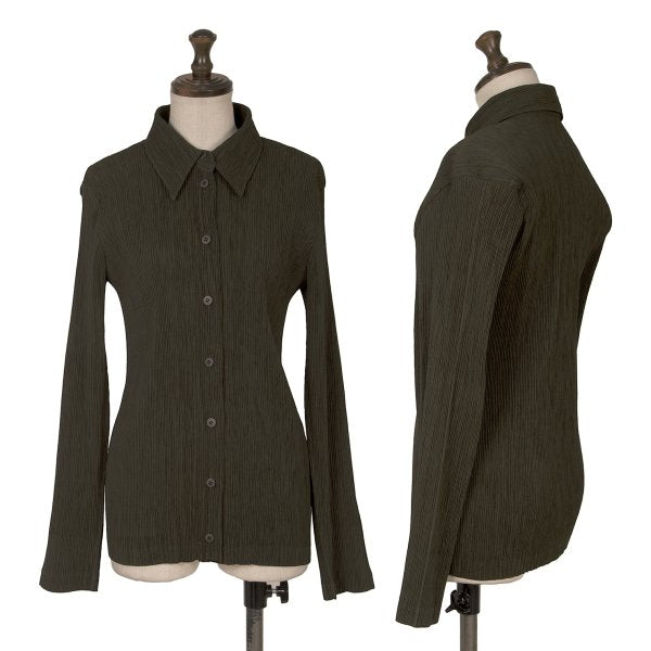 ISSEY MIYAKE Crepe Pleats Long Sleeve Shirt Green Size M