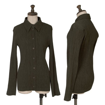 ISSEY MIYAKE Crepe Pleats Long Sleeve Shirt Green Size M