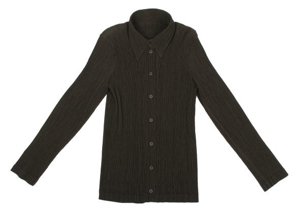 ISSEY MIYAKE Crepe Pleats Long Sleeve Shirt Green Size M