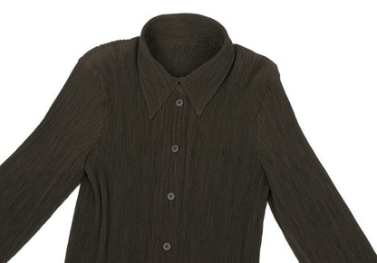 ISSEY MIYAKE Crepe Pleats Long Sleeve Shirt Green Size M
