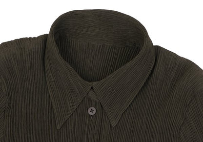 ISSEY MIYAKE Crepe Pleats Long Sleeve Shirt Green Size M