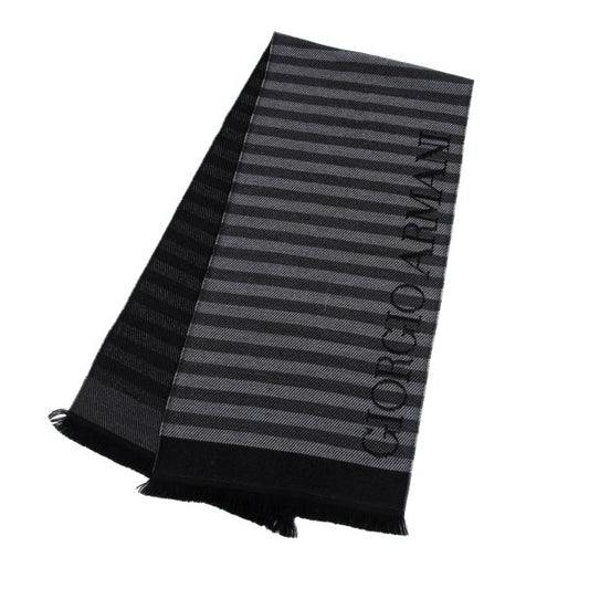 GIORGIO ARMANI Logo Jacquard Stripe Stole Black/Gray