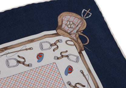 CELINE Belt Print Silk Scarf Blue