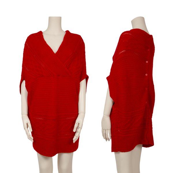 ATSURO TAYAMA Irregular Back Open Cable Sweater Red Size 38