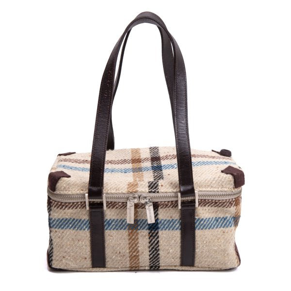 Aquascutum Leather Handle Check Bag Beige