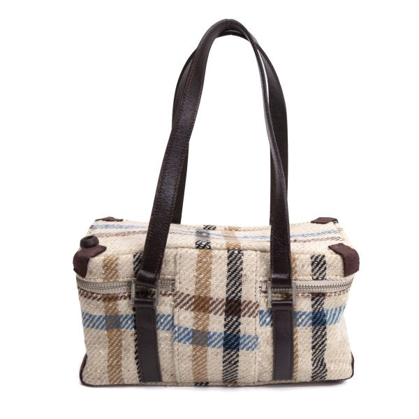 Aquascutum Leather Handle Check Bag Beige