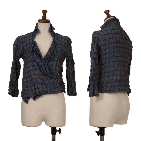 ISSEY MIYAKE HaaT Silk Blend Embroidered Navy Brown Jacket Size 3