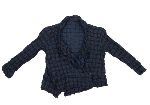 ISSEY MIYAKE HaaT Silk Blend Embroidered Navy Brown Jacket Size 3