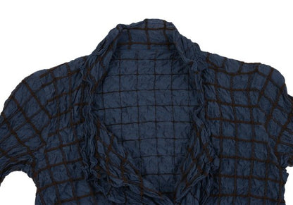 ISSEY MIYAKE HaaT Silk Blend Embroidered Navy Brown Jacket Size 3