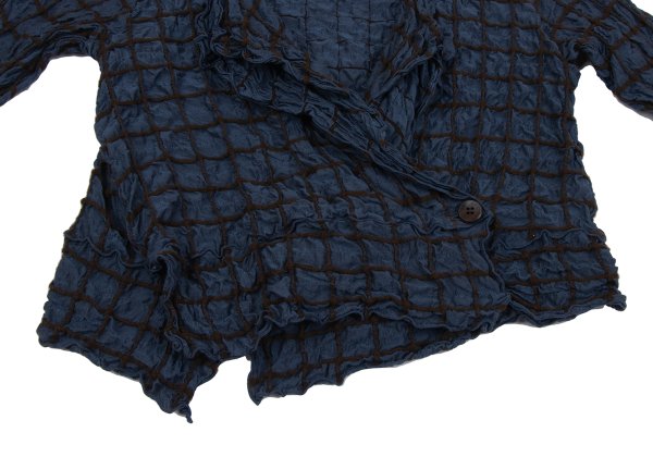 ISSEY MIYAKE HaaT Silk Blend Embroidered Navy Brown Jacket Size 3