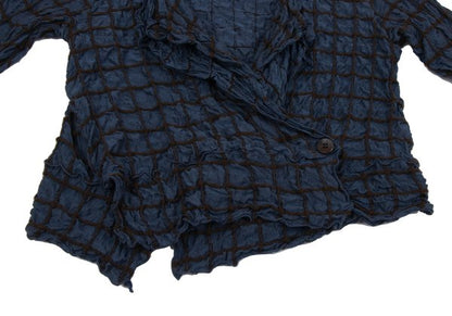 ISSEY MIYAKE HaaT Silk Blend Embroidered Navy Brown Jacket Size 3