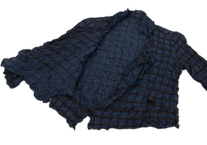 ISSEY MIYAKE HaaT Silk Blend Embroidered Navy Brown Jacket Size 3
