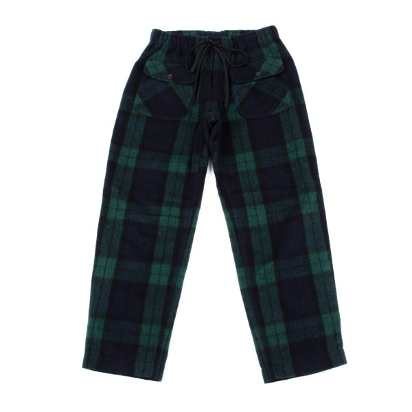 GANRYU Wool Poly Check Bush Pants Green Size S