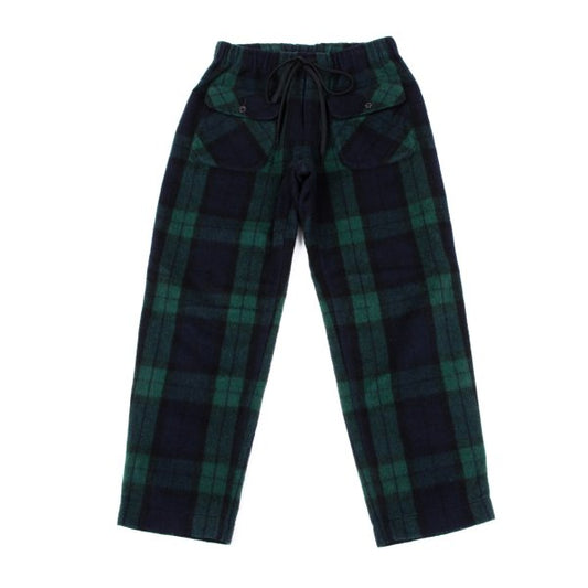 GANRYU Wool Poly Check Bush Pants Green Size S