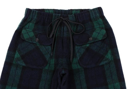 GANRYU Wool Poly Check Bush Pants Green Size S