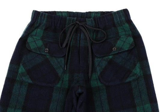 GANRYU Wool Poly Check Bush Pants Green Size S