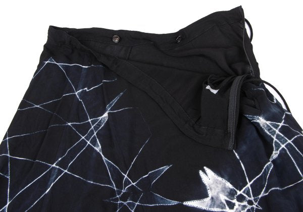 Y's Tie-Dye Graphic Print Rayon Sarouel Pants Black Size 1