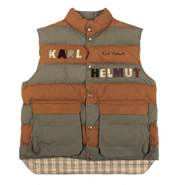 Karl Helmut Cotton Logo Patch Border Down Vest Orange Size M