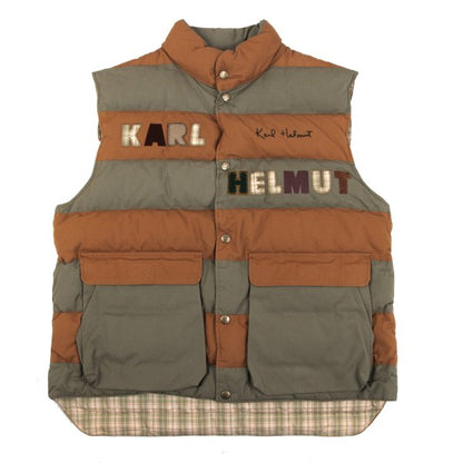 Karl Helmut Cotton Logo Patch Border Down Vest Orange Size M