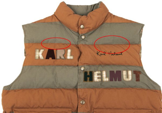 Karl Helmut Cotton Logo Patch Border Down Vest Orange Size M