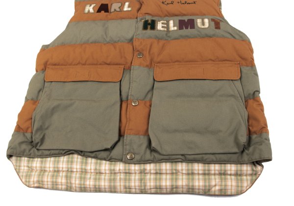 Karl Helmut Cotton Logo Patch Border Down Vest Orange Size M