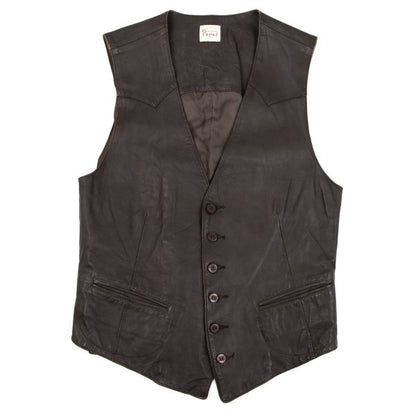 Papas Wood Button Leather Vest Brown Size M