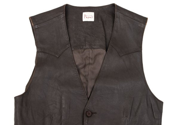 Papas Wood Button Leather Vest Brown Size M