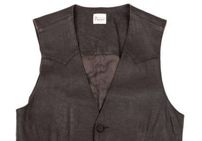 Papas Wood Button Leather Vest Brown Size M
