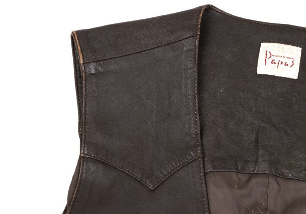 Papas Wood Button Leather Vest Brown Size M