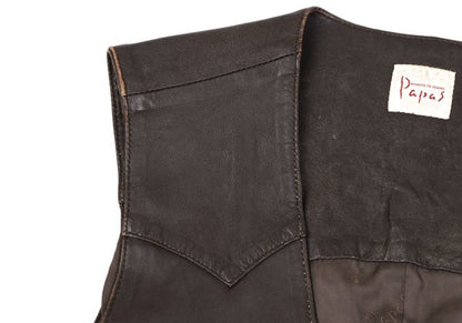 Papas Wood Button Leather Vest Brown Size M