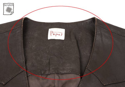 Papas Wood Button Leather Vest Brown Size M