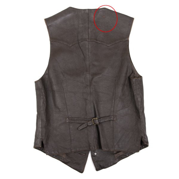 Papas Wood Button Leather Vest Brown Size M