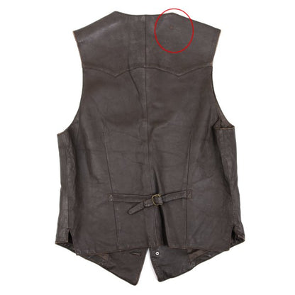 Papas Wood Button Leather Vest Brown Size M