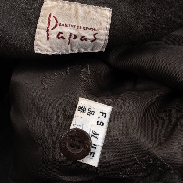 Papas Wood Button Leather Vest Brown Size M