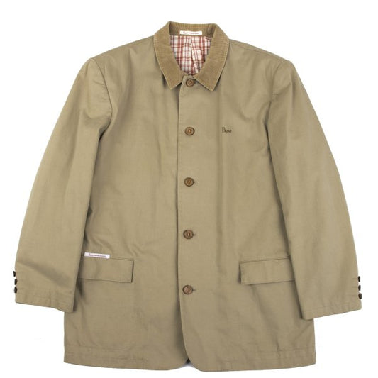 Papas Cotton Check-Lined Logo Jacket Beige Size M
