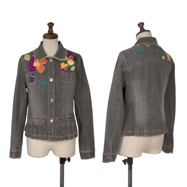 SONIA RYKIEL Colorful Floral Patch Jacket Black Size 38