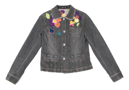 SONIA RYKIEL Colorful Floral Patch Jacket Black Size 38