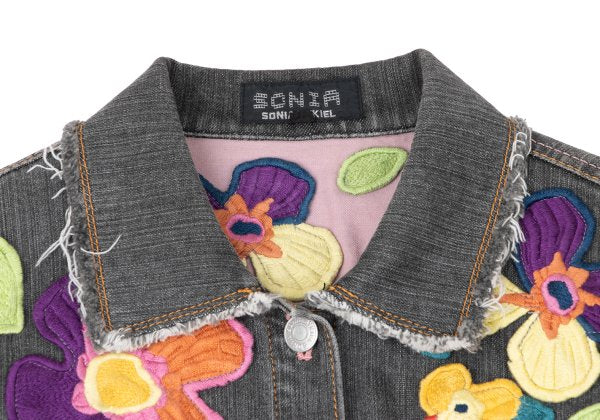 SONIA RYKIEL Colorful Floral Patch Jacket Black Size 38