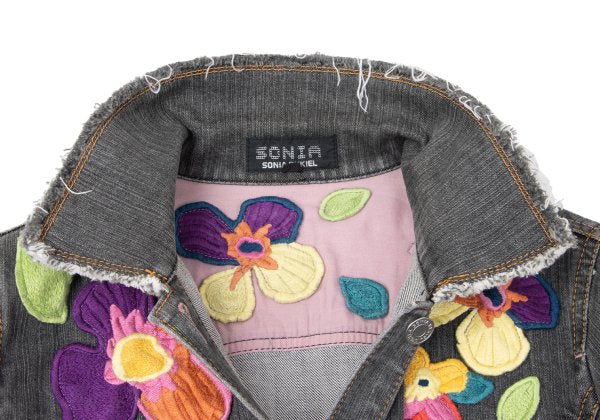 SONIA RYKIEL Colorful Floral Patch Jacket Black Size 38